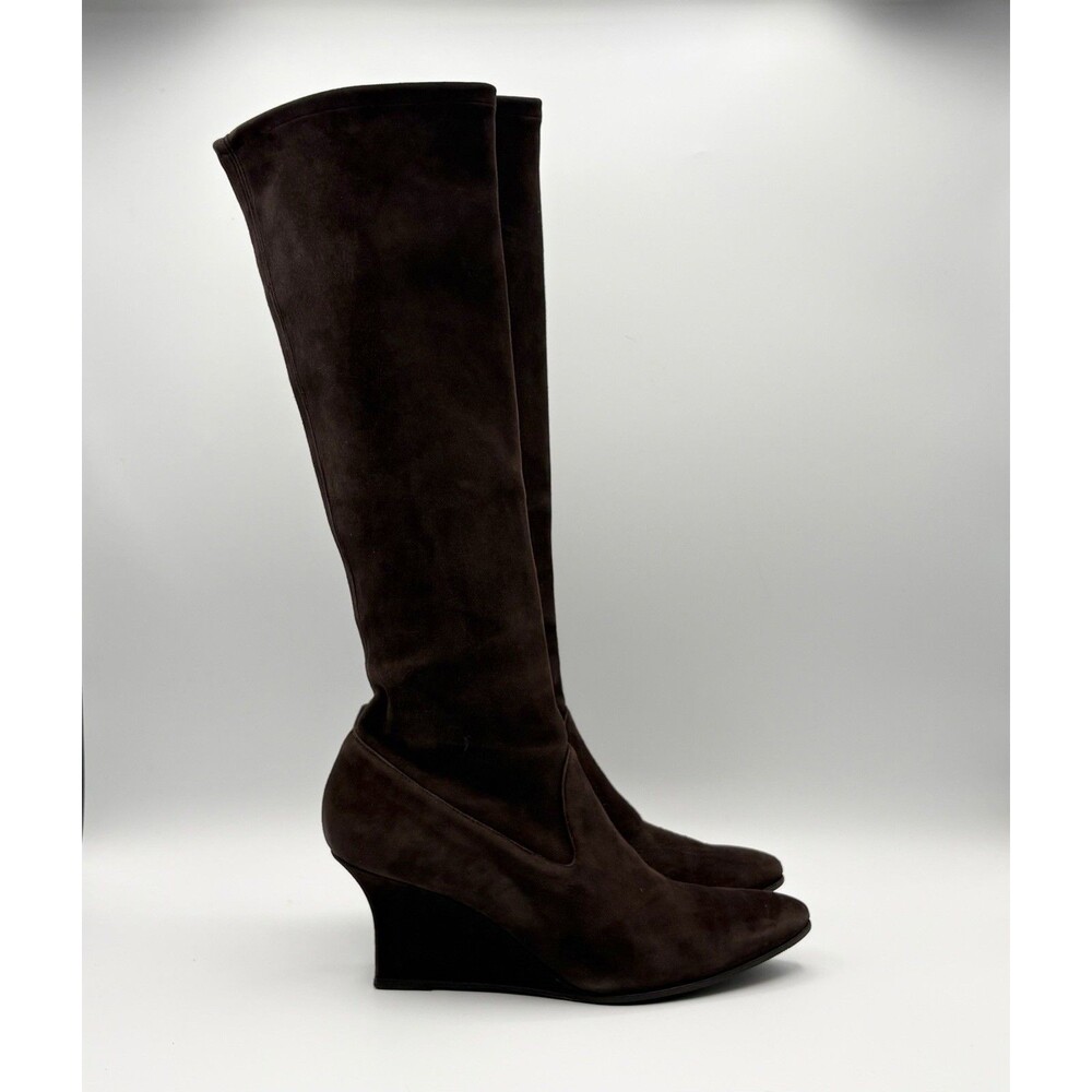 Manolo Blahnik Brown Suede Wedge Heel Knee High Boots Size EU 37